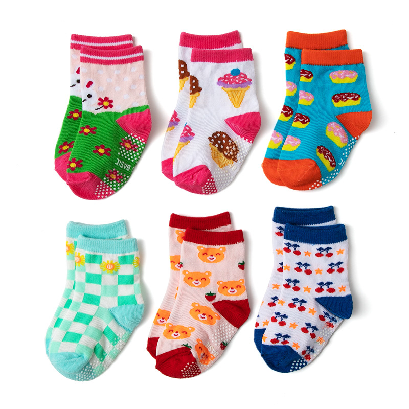 KID'S Basic Amazon 12 Colors Spring and Summer New Cotton Socks Glue Dispensing Non-Slip Cartoon Room Socks Children's Socks