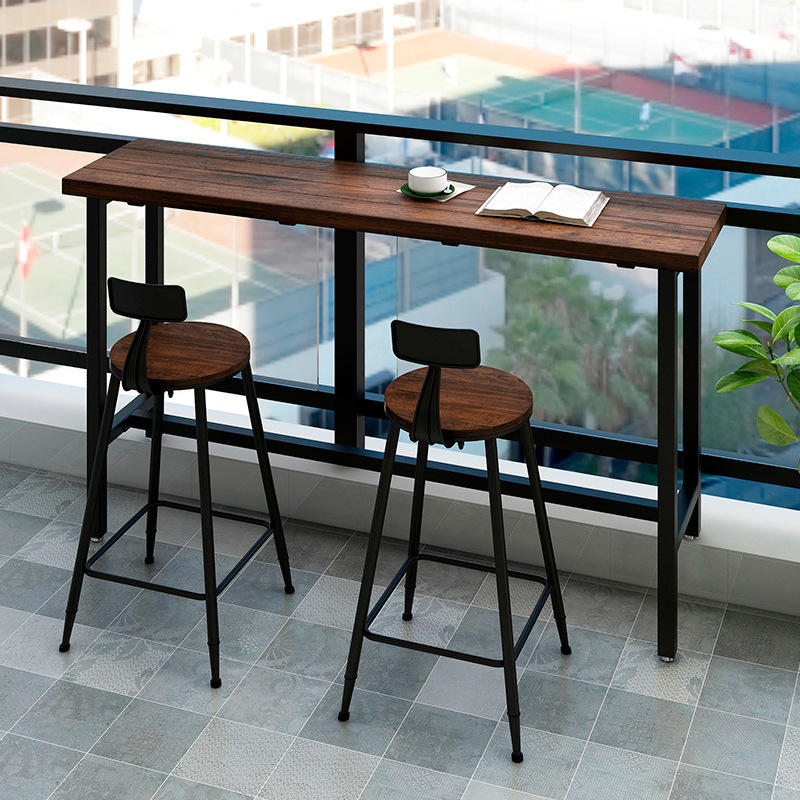 户外露台防腐木吧台桌 室外阳台酒吧桌椅实木吧台靠窗高脚桌椅