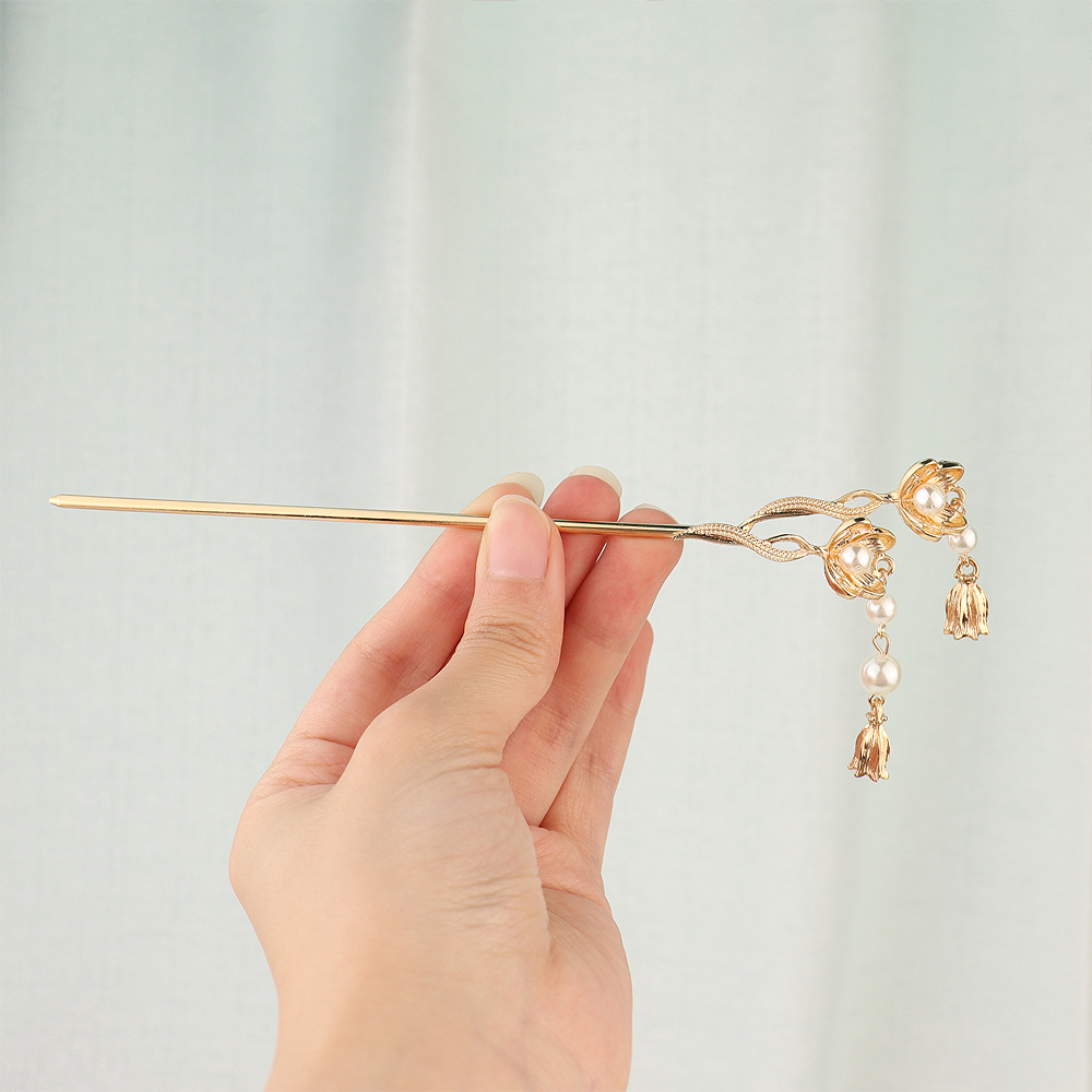 Cool Style Vintage Flower Pearl Tassel Step Shake Hair Pin Online Influencer Fashion I Plate Hair Hair Clasp Temperament Personalized Hair Accessories