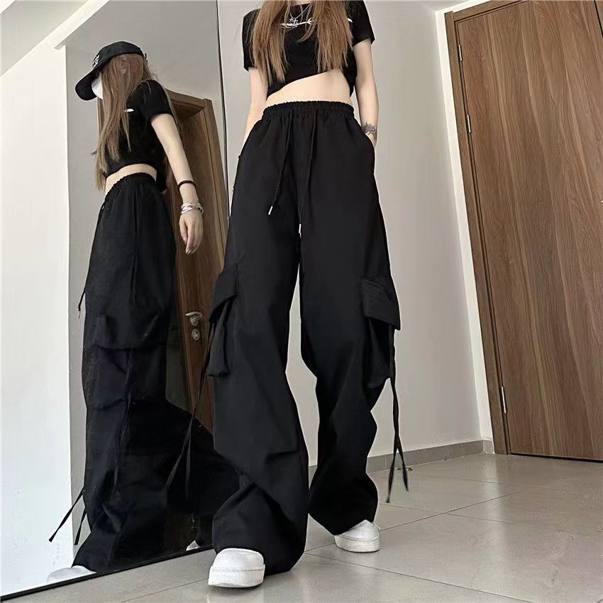 American Casual Pants for Women  Summer New Straight Draping Effect Wide-Leg Overalls High Waist Slimming Pants
