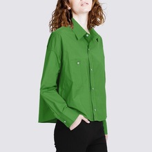 欧美棉绿色衬衫女设计感小众春2023新款港风宽松小个子上衣长袖