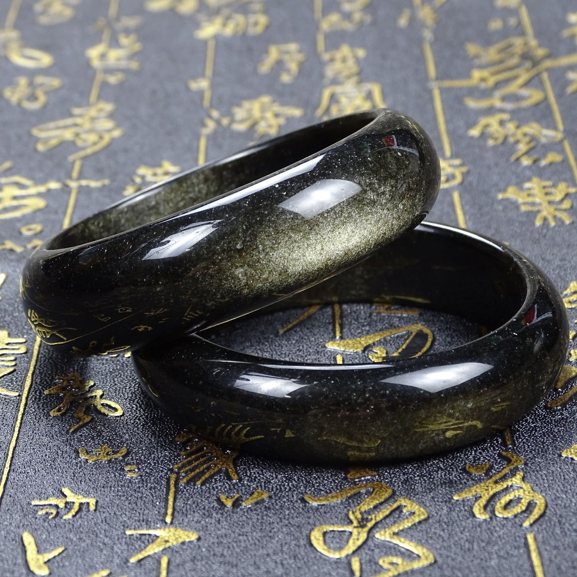 批发天然黑曜石手镯男女猫眼金曜石手镯时尚饰品源头厂家