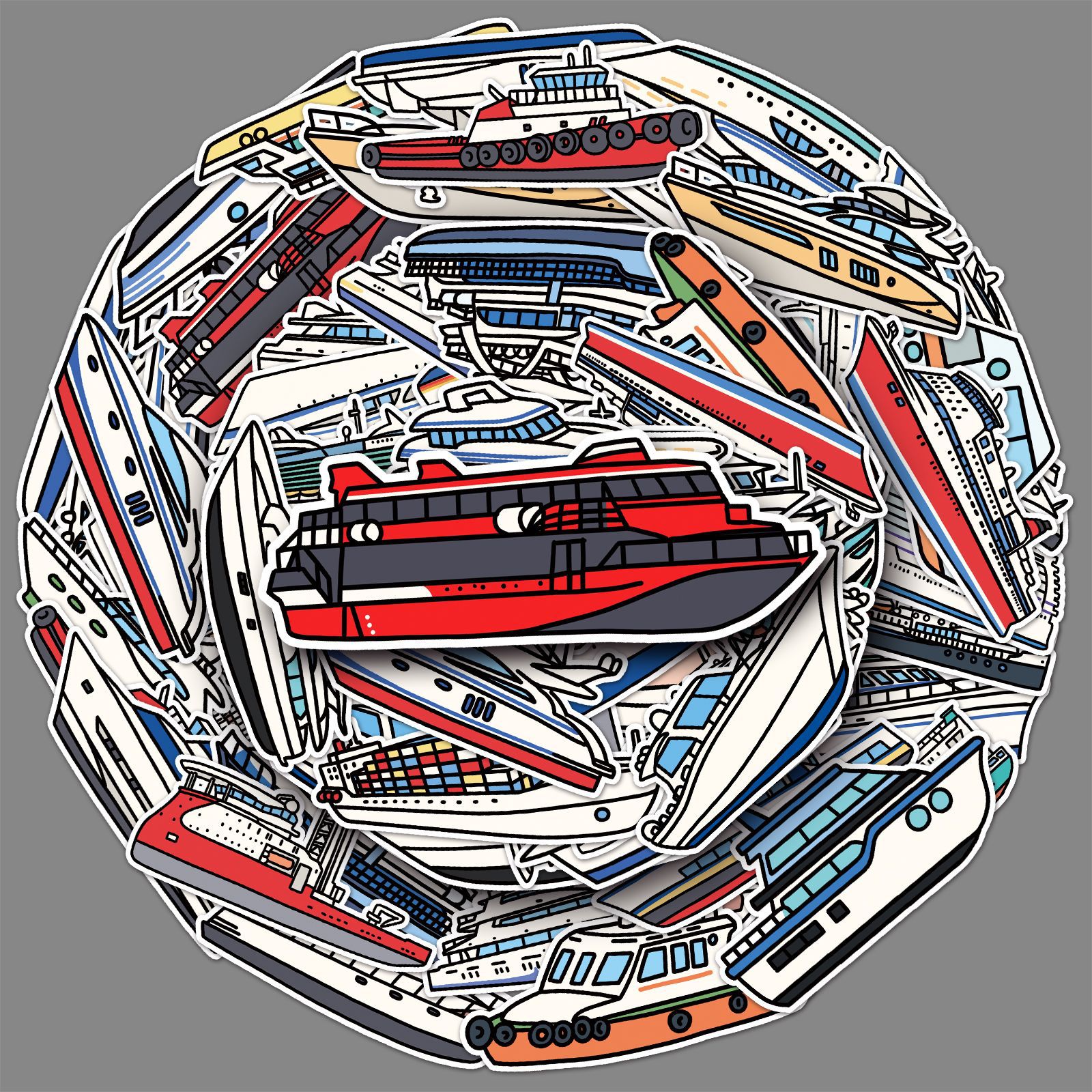 50张卡通轮船涂鸦贴纸原创手绘儿童贴纸diy手机壳行李箱贴纸防水