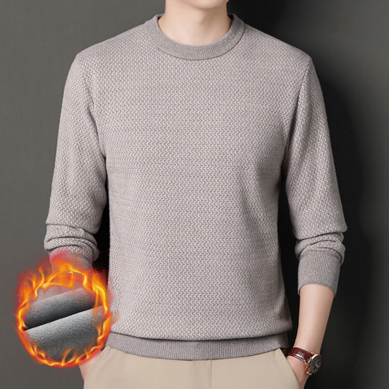 2023冬季新款雪貂绒毛衣男提花加绒加厚针织衫男士圆领保暖毛衣男