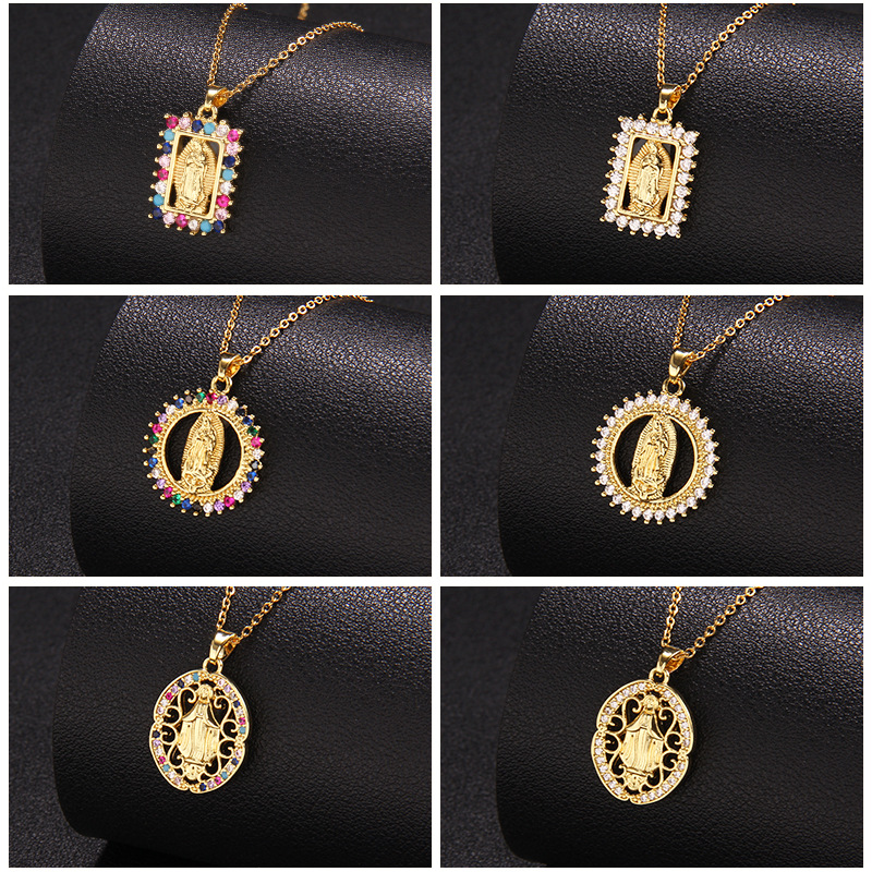 Europe and America Cross Border Hot Sale Copper-Plated Real Gold Necklace Women's Light Luxury Personality Retro Fashion Virgin Mary Pendant Ornaments