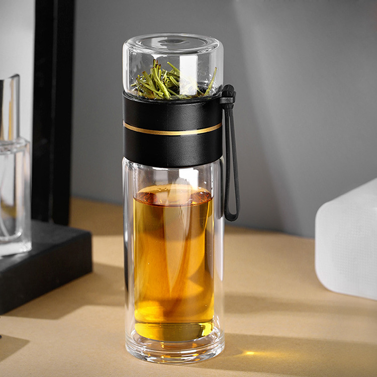 加厚双层玻璃杯 透明便携学生玻璃水杯礼品杯定制茶水分离泡茶杯