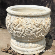 中式石雕青石石缸 汉白玉盘龙石缸 厂家出售