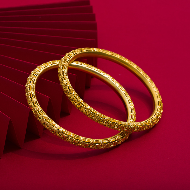 富贵呈祥镀金5g手镯花丝双层镂空工艺花朵手镯宫廷风仿金女款手饰