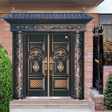 定制非标大门别墅门门头门柱防盗门锌合金仿铜防晒庭院门钢制入户