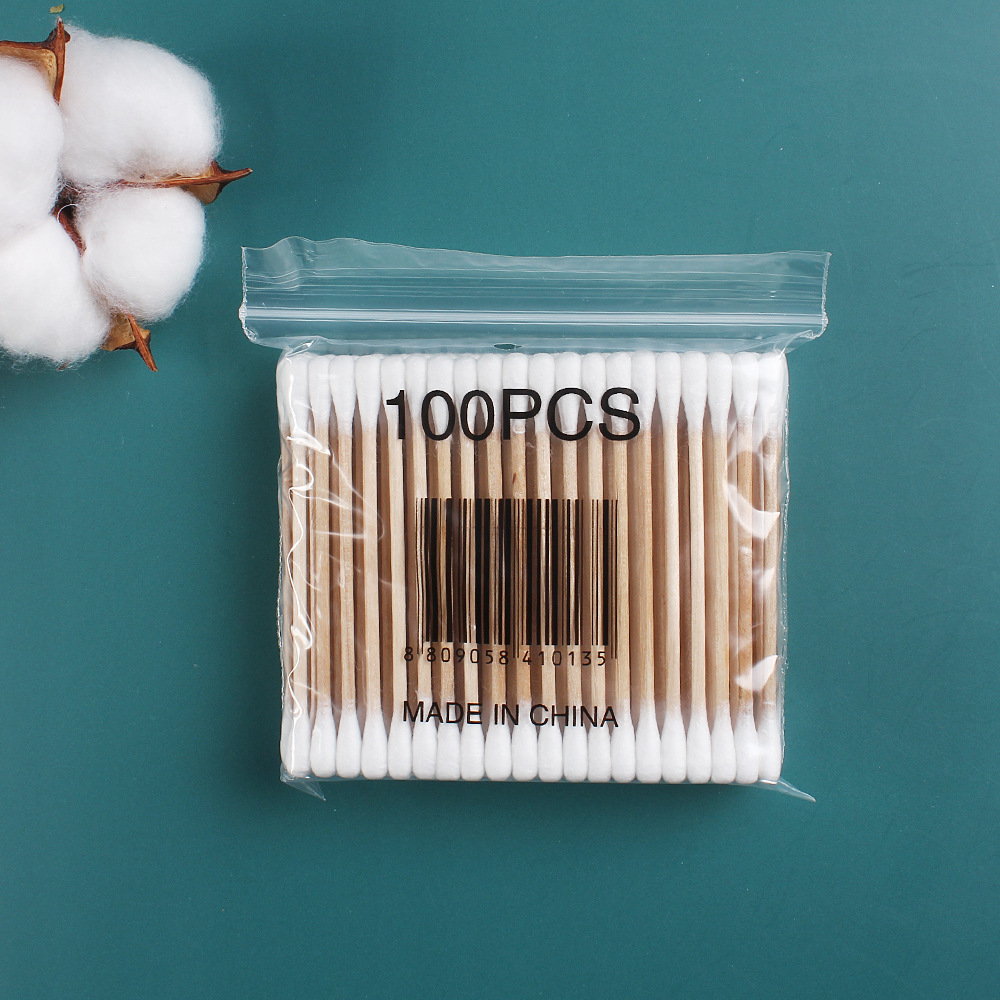 100支袋装棉签棉棒 双头棉签棉花棒婴儿棉棒卸化妆棉签一次性棉签