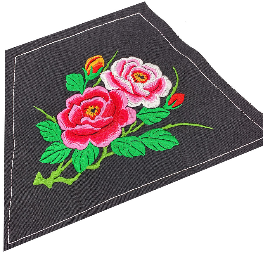 民族风绣花布 饰品帽子 服装辅料绣片 可设计图案 黑色卡其面牡丹