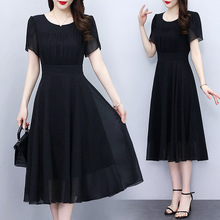 黑色雪纺连衣裙2024新款女夏季长款高级感显瘦气质妈妈装夏款裙子