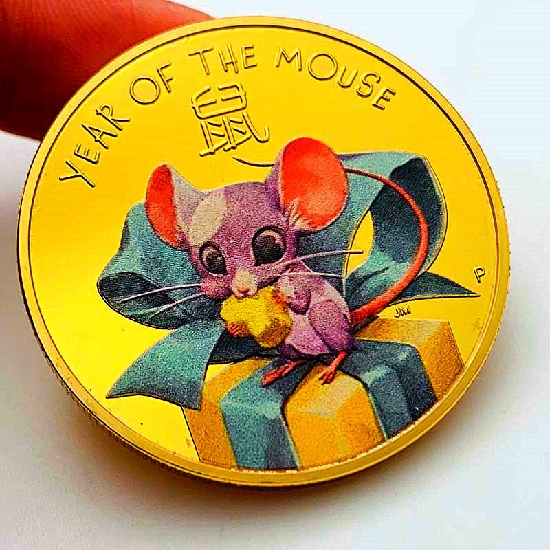 代发 庚子年大耳朵鼠宝宝礼物镀金纪念章 鼠本命年外贸把玩工艺金