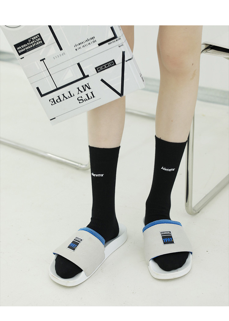 韩国潮牌设计师品牌ader error黑白克莱因蓝男士袜子女情侣中筒袜