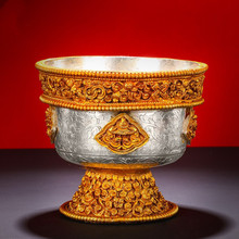 尼泊尔家用供具供水碗铜鎏金鎏银手工供水碗供水杯七供杯七支