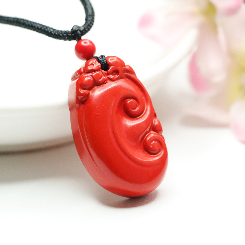 眷钰 高含量朱砂如意吊坠正品原矿红砂挂坠项链珠宝文玩创意礼品