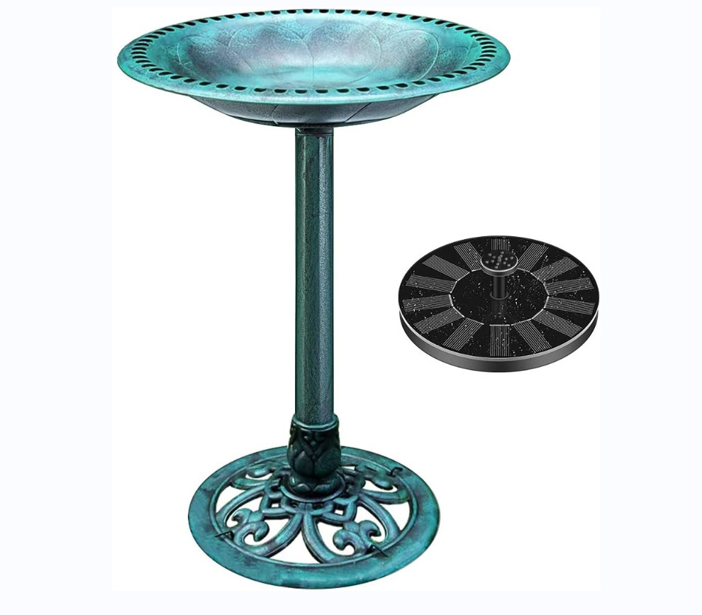 亚马逊热销排名靠前古绿色鸟浴盆容易安装稳定性好花园装饰品好卖