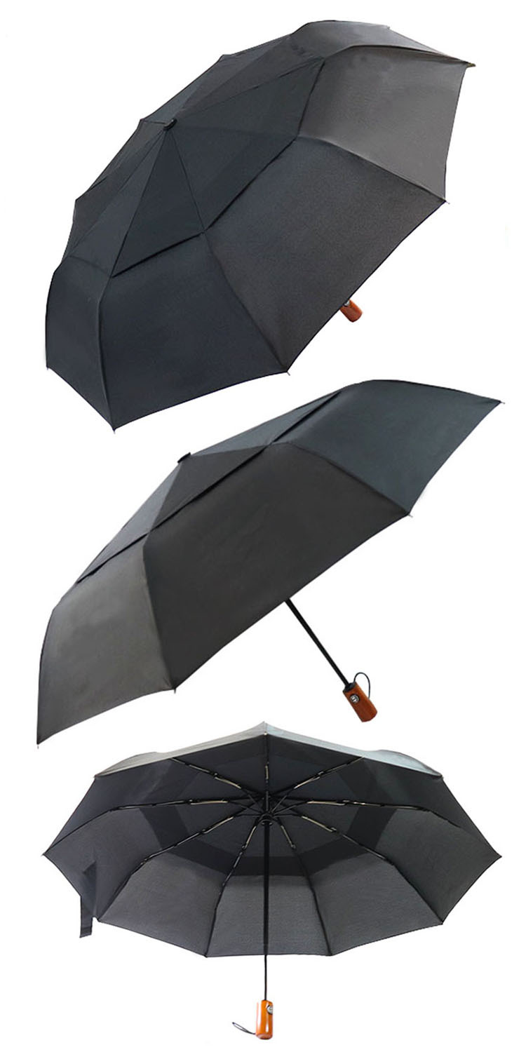 三折自动开收双层抗风伞折叠伞自动双层伞木伞头商务礼品伞定制伞