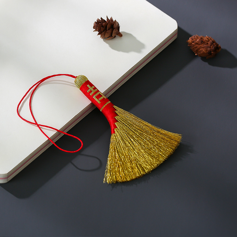 Small Broom Baby Bedside Broom for Dragon Boat Festival Baby Sleeping Blessing Broom Pendant Hand-Woven Gold Broom Tassel