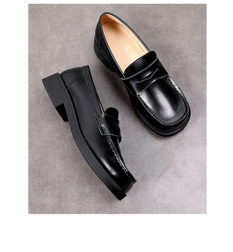 4900jk制服鞋日系小皮鞋女大头2021新爆款单鞋真皮方头厚底乐福鞋