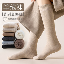 小腿袜秋冬季保暖防寒及膝羊毛袜长筒显瘦防脱纯色慵懒风加绒特厚