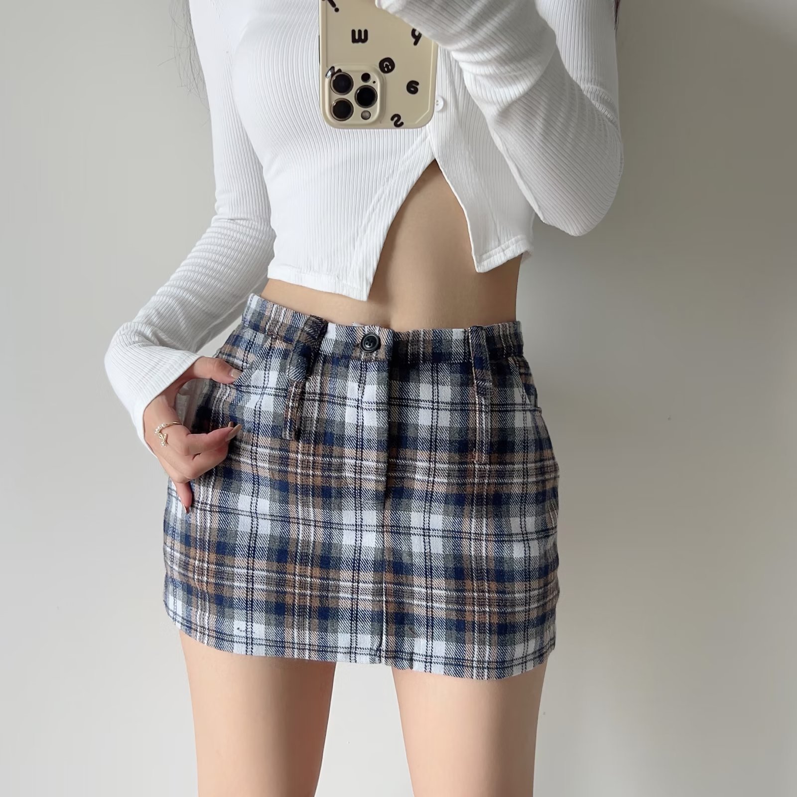 欧美辣妹2023短裙秋季新品女式高腰显瘦简约包裙半身裙短裙批发