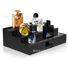 木质香水收纳木盒桌面实木三层古龙水收纳盒带抽屉隐藏隔层展示架