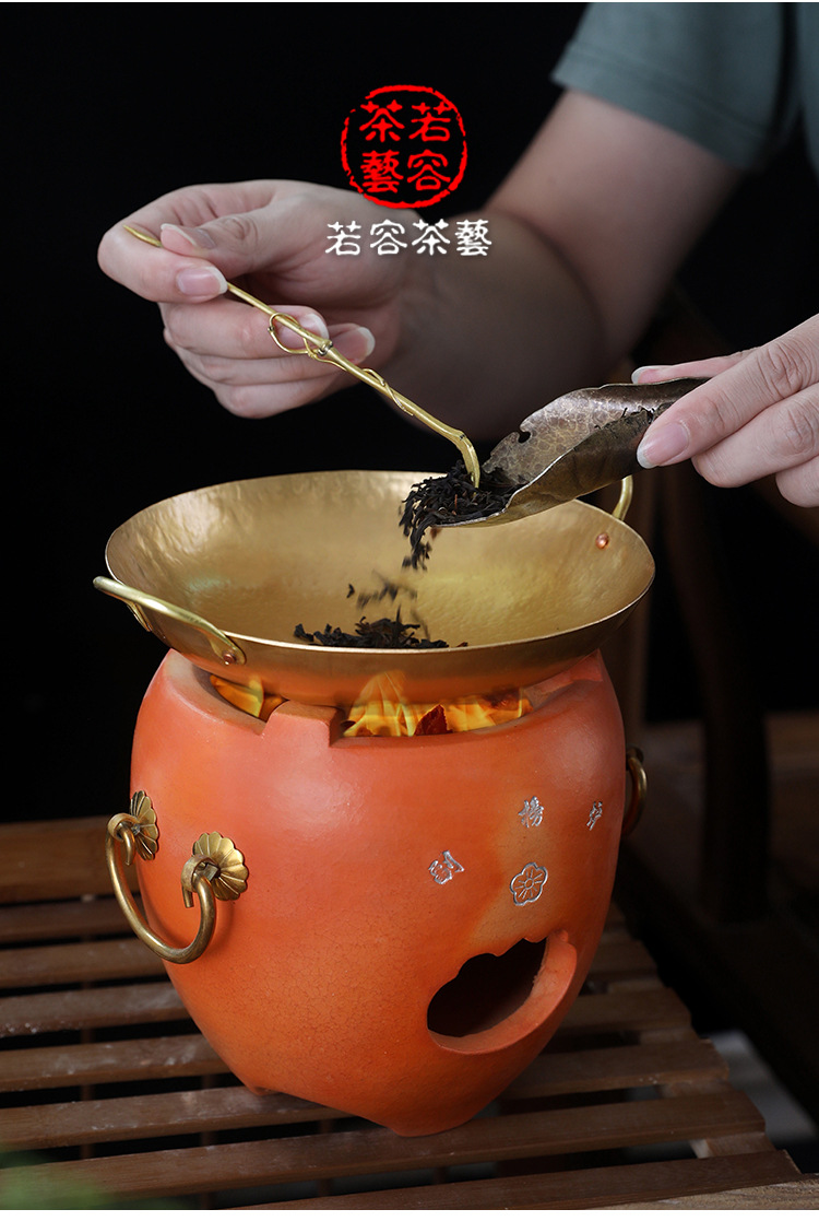 手工打造纯铜焙茶器中式功夫茶烤茶炉茶叶提香器普洱醒茶烘茶铜鼎