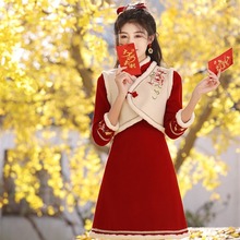 过年冬季战袍【花想容】中式改良旗袍套装两穿拜年服短款A版遮肉
