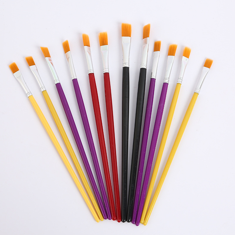Factory Direct Sales Watercolor Oil Painting Brush Set Art Student Brush 12 Color Rod Flat Peak Oil Brush Wholesale