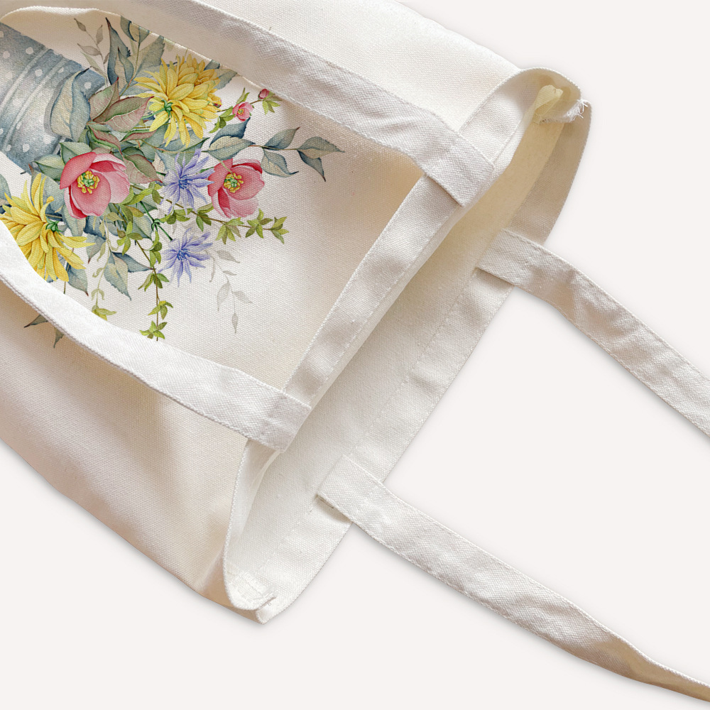 New Creative Flower Handbag Printed Canvas Bag Advertising Shopping Bag Color Printing Shoulder Bag Printable Logo