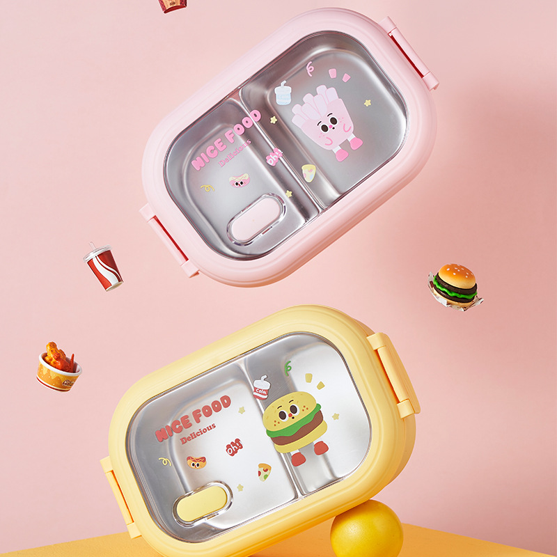 French Fries Hamburger Stainless Steel Lunch Box Insulation Special Compartment Children Cartoon Dinner Plate Office Lunch Box Lunch Box