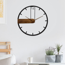 北欧家用静音时钟网红客厅时尚创意挂钟实木铁艺轻奢艺术壁饰钟表