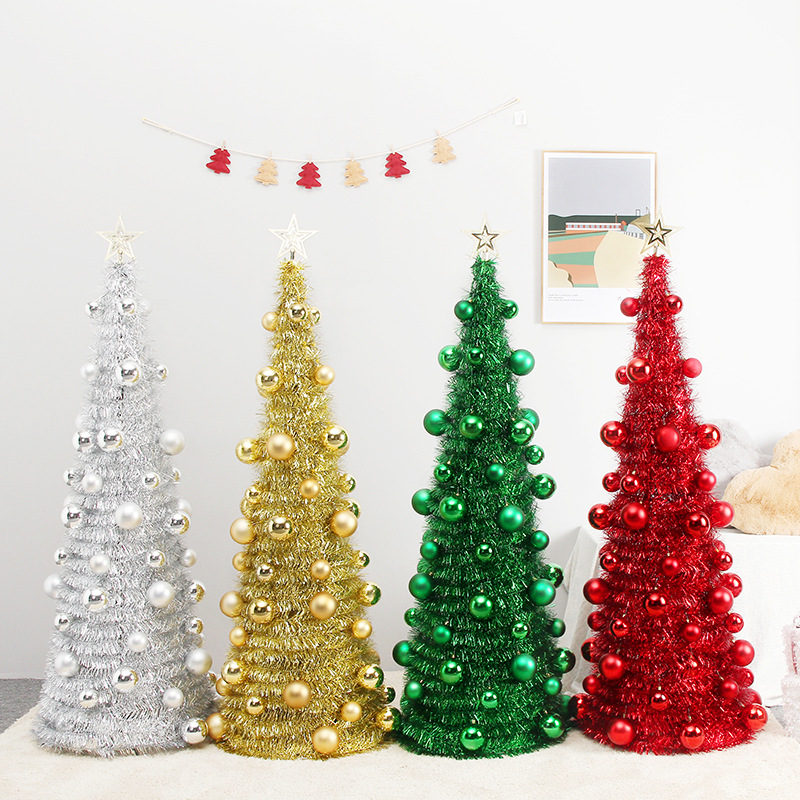 Cross-Border New Christmas Decorations Hanging Ball Folding Wool Tops Christmas Tree Set Christmas Decoration Ornaments