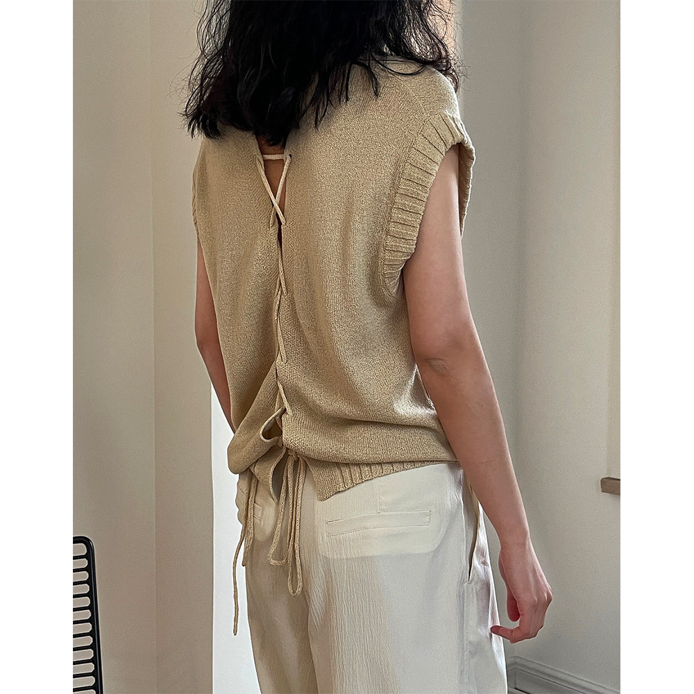 春季新款韩版文艺后背镂空绑带针织马甲正反两穿宽松显瘦背心女