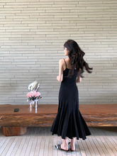 alex stevens黑色设计感气质针织连衣裙女夏修身显瘦季鱼尾吊带裙