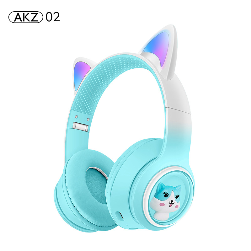 Akz-02 Cross-Border New Arrival Luminous Cat Ear Headset Bluetooth Headset Subwoofer Gaming Electronic Sports Wireless Headset