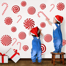 圣诞节圣诞老人拐杖矮人姜饼人雪花糖果贴纸节日装饰地板贴墙贴
