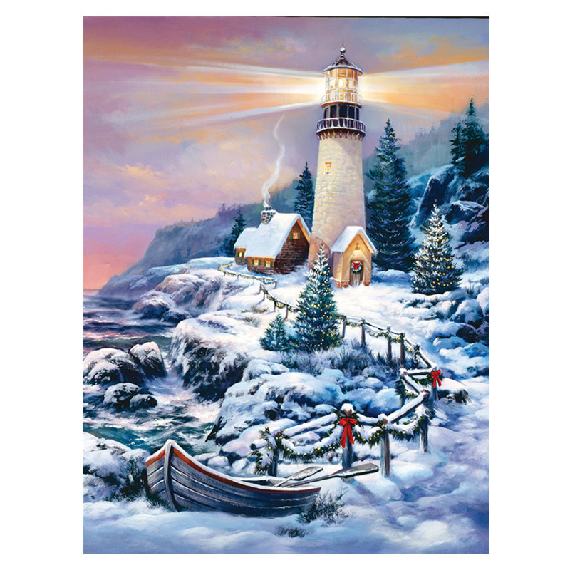 5d钻石画景物冬天diy满钻圆钻村庄雪钻石绣家居装饰画30*40-阿里巴巴