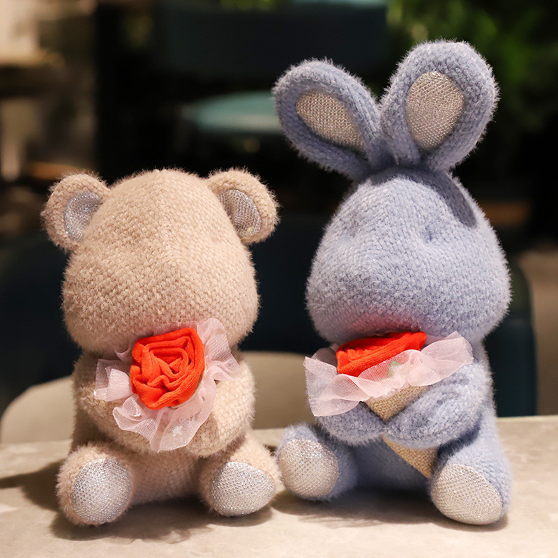 可爱熊抱花兔子呆萌情侣男友女友熊熊公仔毛绒玩具泰迪熊娃娃礼物