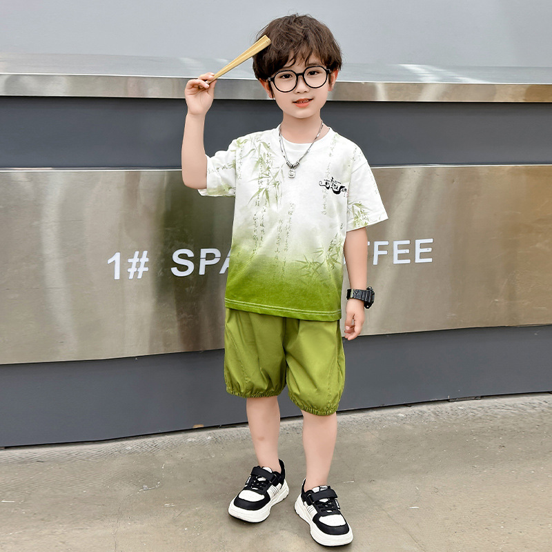 男童短袖套装2024新款洋气宝宝网红炸街夏装男孩儿童夏季酷帅衣服