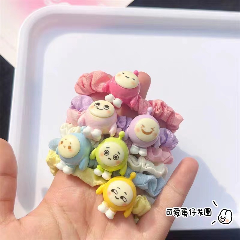 Cute Egg Puff Party Facial Expression Bag Hair Ring Soft and Adorable Hair Band for Girls Cartoon Anime Small Intestine Ring Sweet Head Rope Hair Accessories