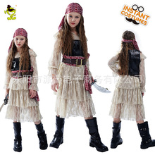 化装舞会狂欢节派对服装 小女孩凶残的海盗服装 儿童海盗舞台服装