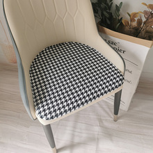 J4LG现代千鸟格马蹄形皮椅餐椅坐垫美式轻奢风橙色沙发菠萝椅垫有