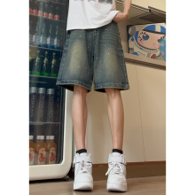 美式高街牛仔短裤夏季薄款小众复古满天星直筒五分裤子DY316-P55
