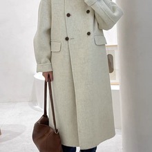 2023冬季新款双面羊毛双面羊绒大衣韩版拼接长款女装气质外套大衣