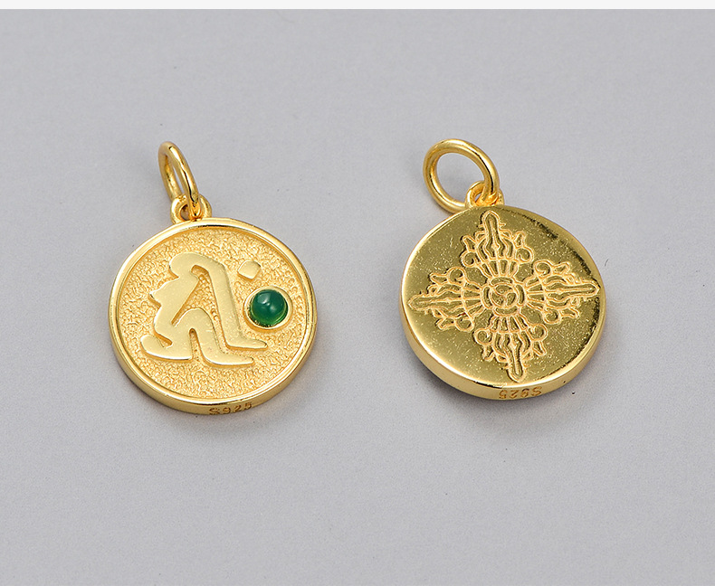 s925银古法镀金梵文十二生肖本命佛八大守护神吊坠手工编绳配件
