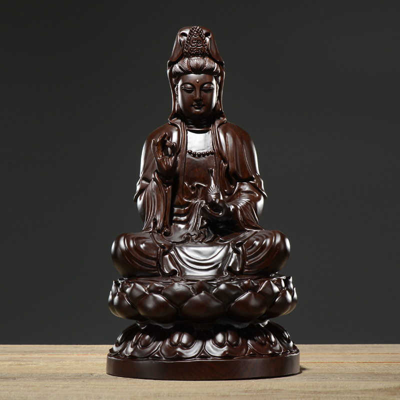 木雕观音佛像摆件红木坐莲观世音菩萨客厅装饰实木雕刻花梨工艺品
