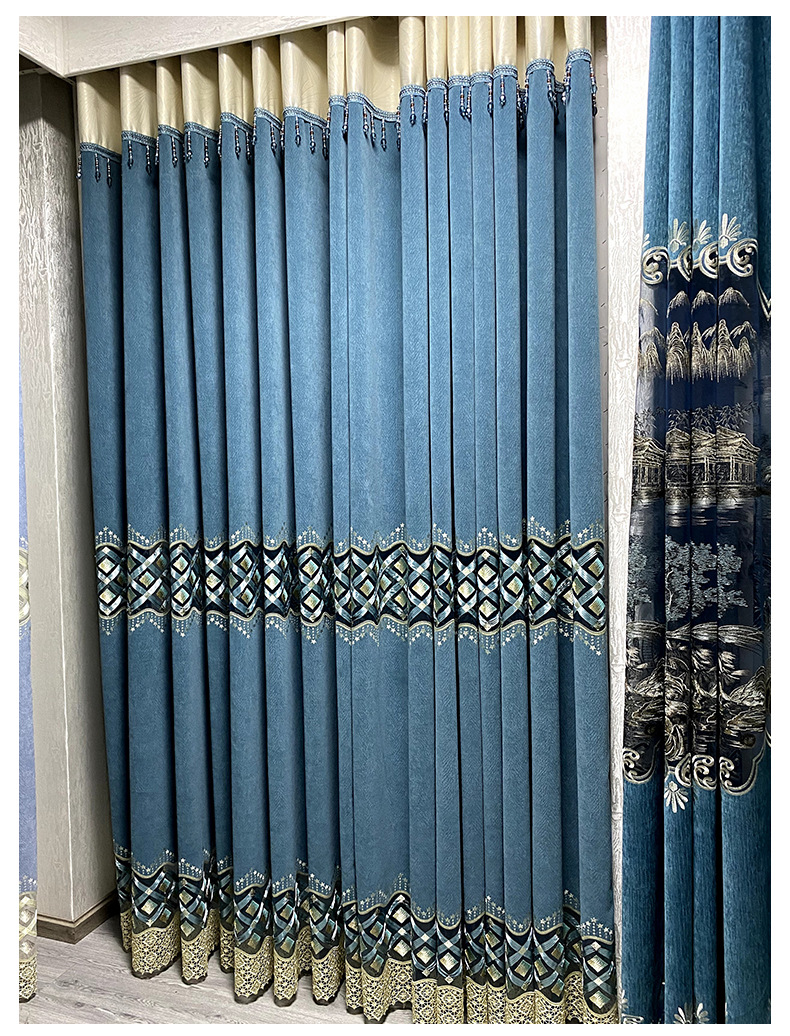 欧美轻奢羊驼绒窗帘雪尼尔提花遮光窗帘布料酒店卧室窗帘成品定制