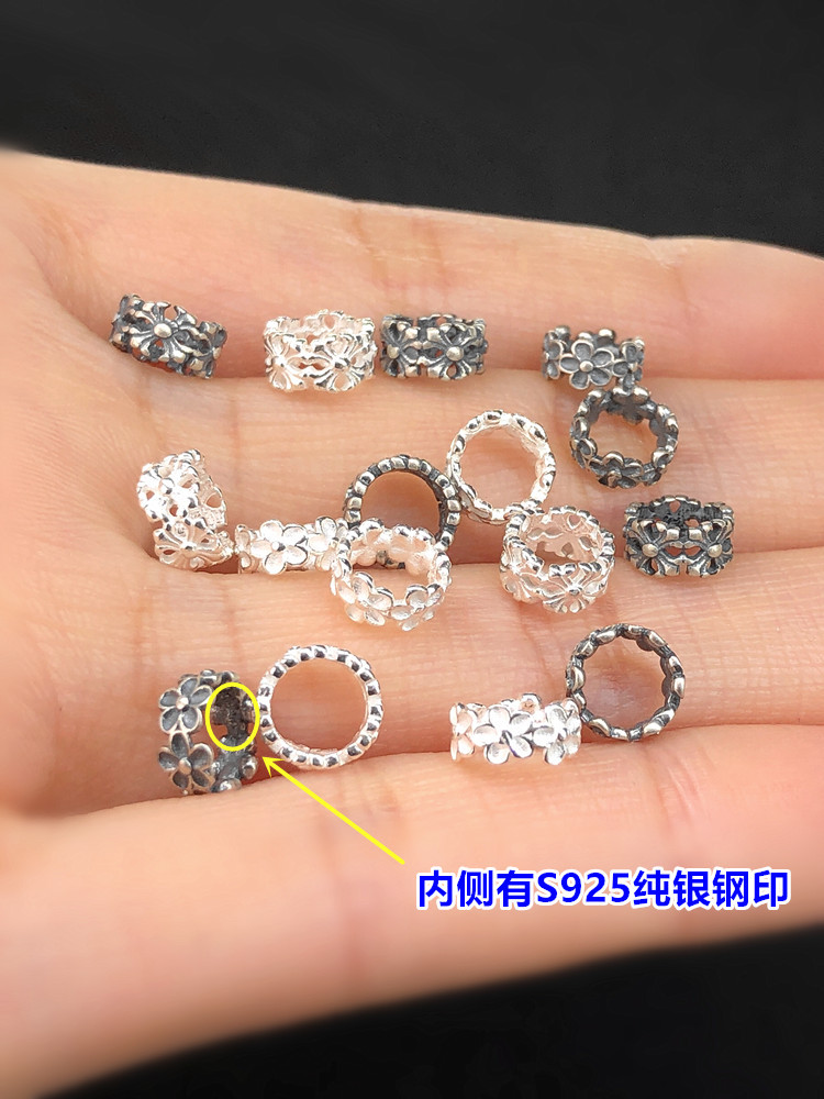 S925 Sterling Silver Plain Silver Small Flower Cross Spacer Bead Spacer Crystal Bracelet Braided Bracelet Necklace Handmade DIY Accessories
